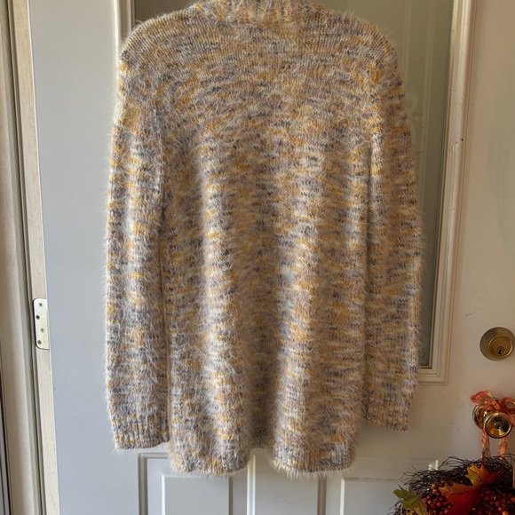 LOFT Multicolor Fuzzy Cardigan Pink Gold Gray Yellow - Picture 4 of 5